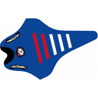 Housse de selle Kutvek bleu, rouge et blanc.