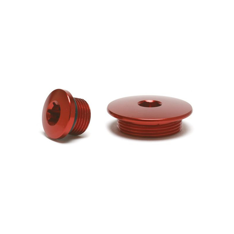 Bouchons de distribution rouge alu anodisés - la paire - pour Yamaha 700 Raptor.